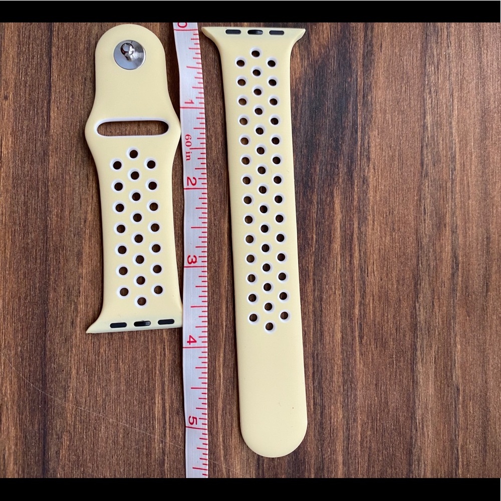 Yellow white silicone sports watch band compatible w/ the Apple Watch 42/44mm